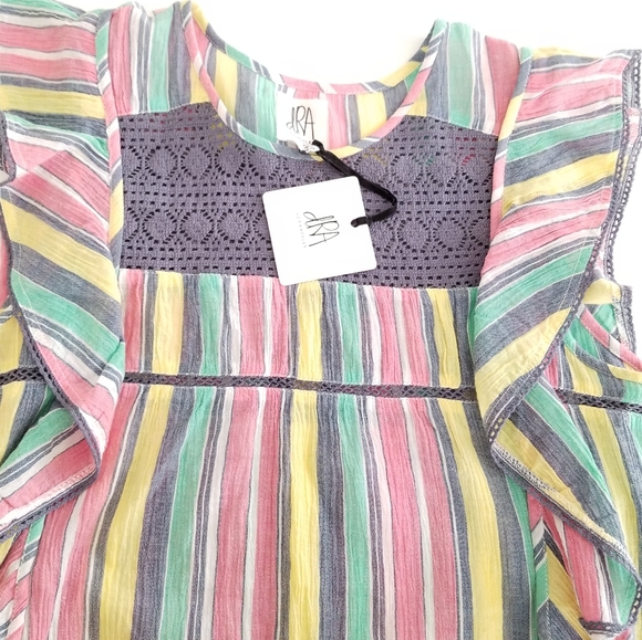 DRA Los Angels Marie Crochet Ruffled Striped Top Pink Gray Size S Small - Picture 3 of 4